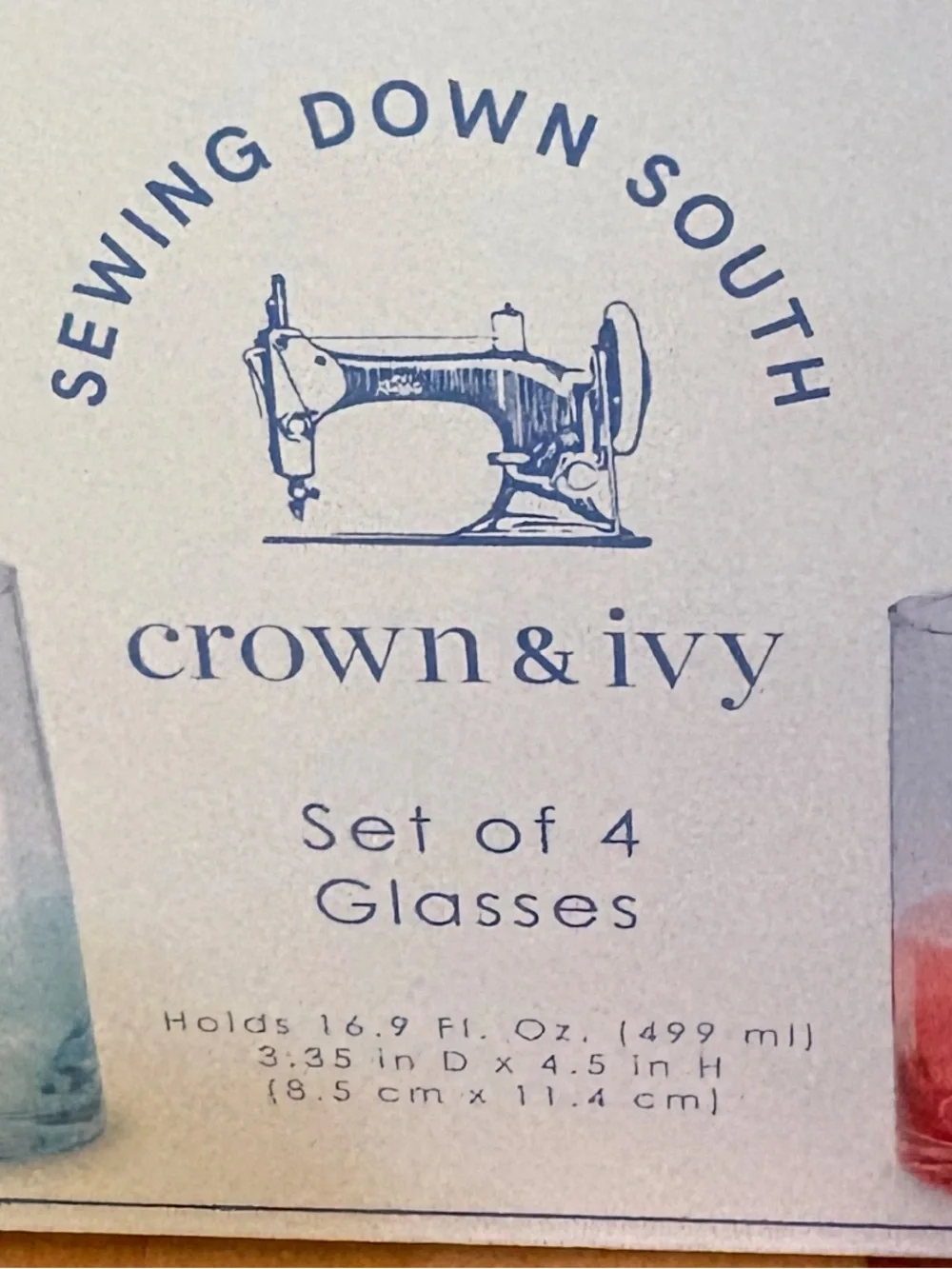 Sewing Down South Crown & Ivy Kiawah Set of 4 Old Fashioned Glasses 16.9‎ OZ NWT
